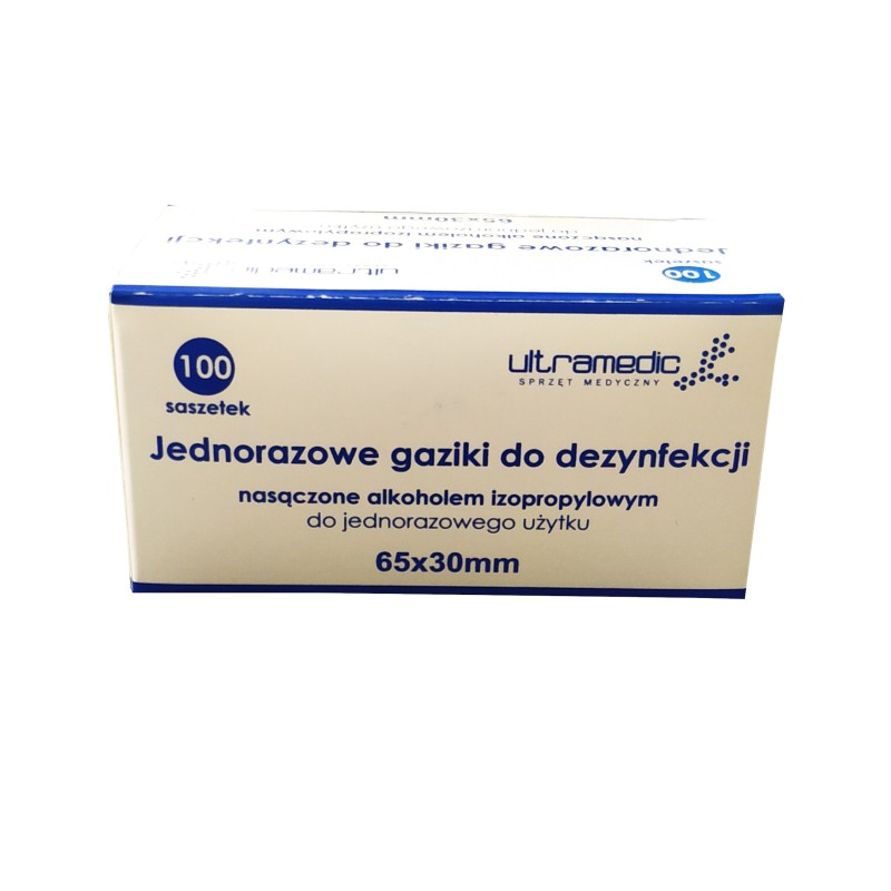 JEDNORAZOWE GAZIKI DO DEZYNFEKCJI, ALKOHOL 70%, 65X30MM, OPAK.100SZT
