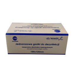 JEDNORAZOWE GAZIKI DO DEZYNFEKCJI, ALKOHOL 70%, 190X120MM, OPAK.100SZT
